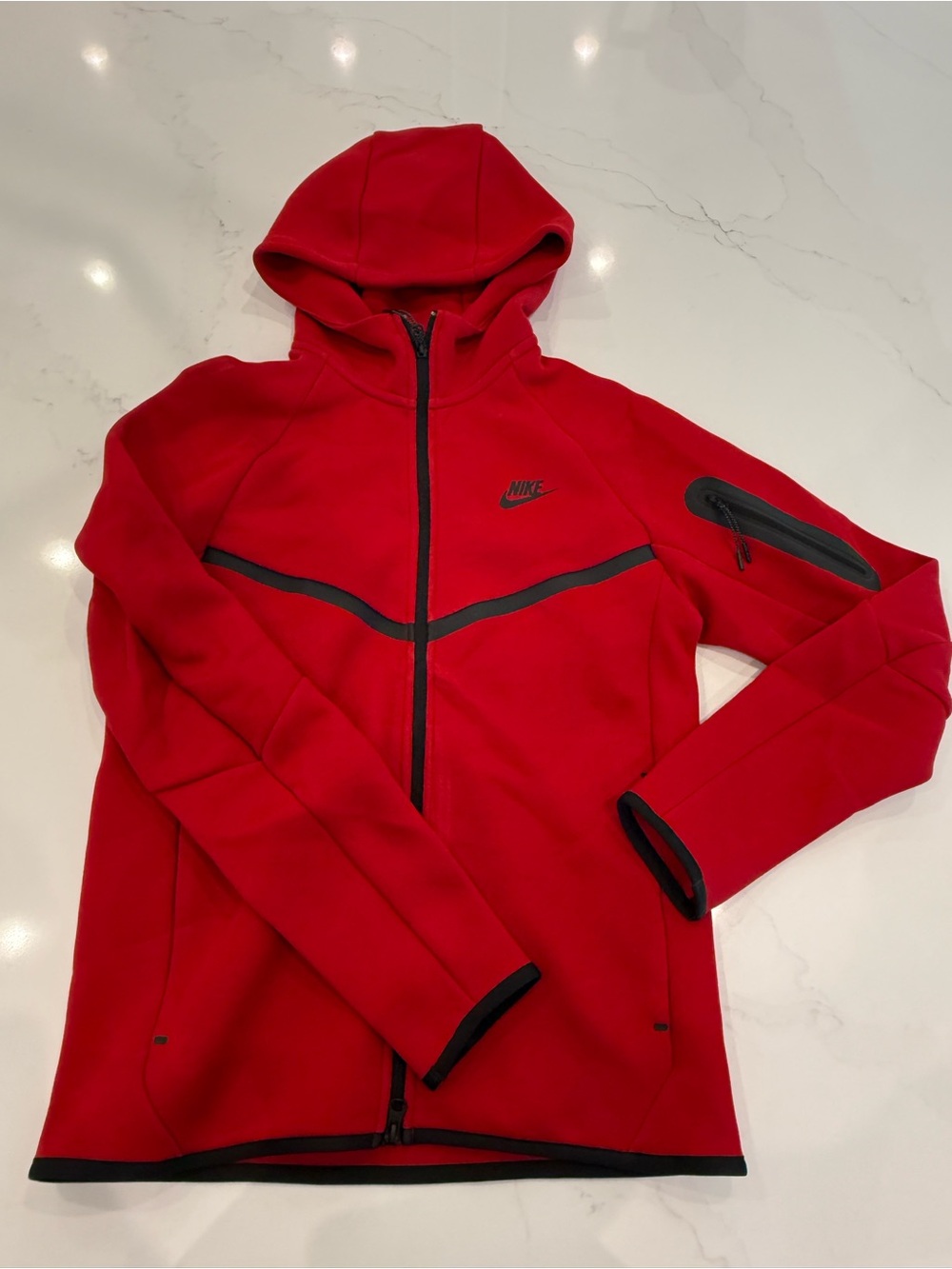 Nike Red Full-Zip Hooded Performance Jacket with Black Trim